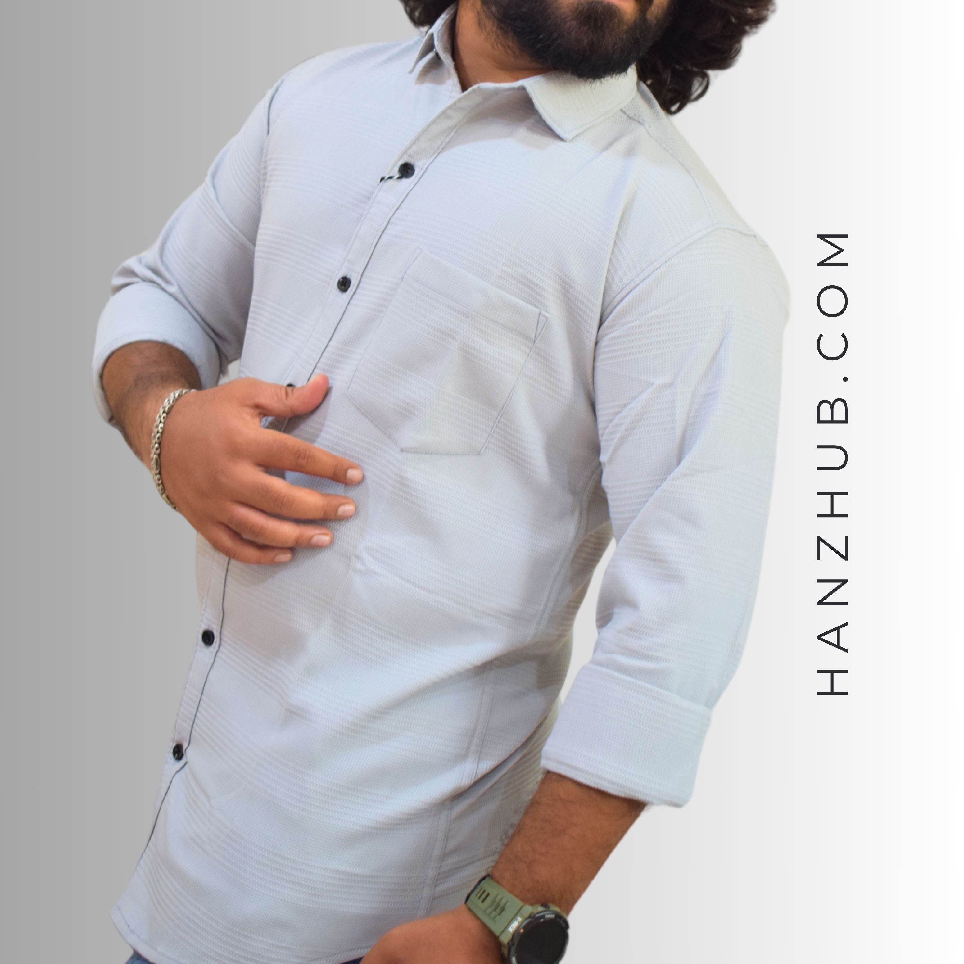 Silver Grid Textured-Shirt