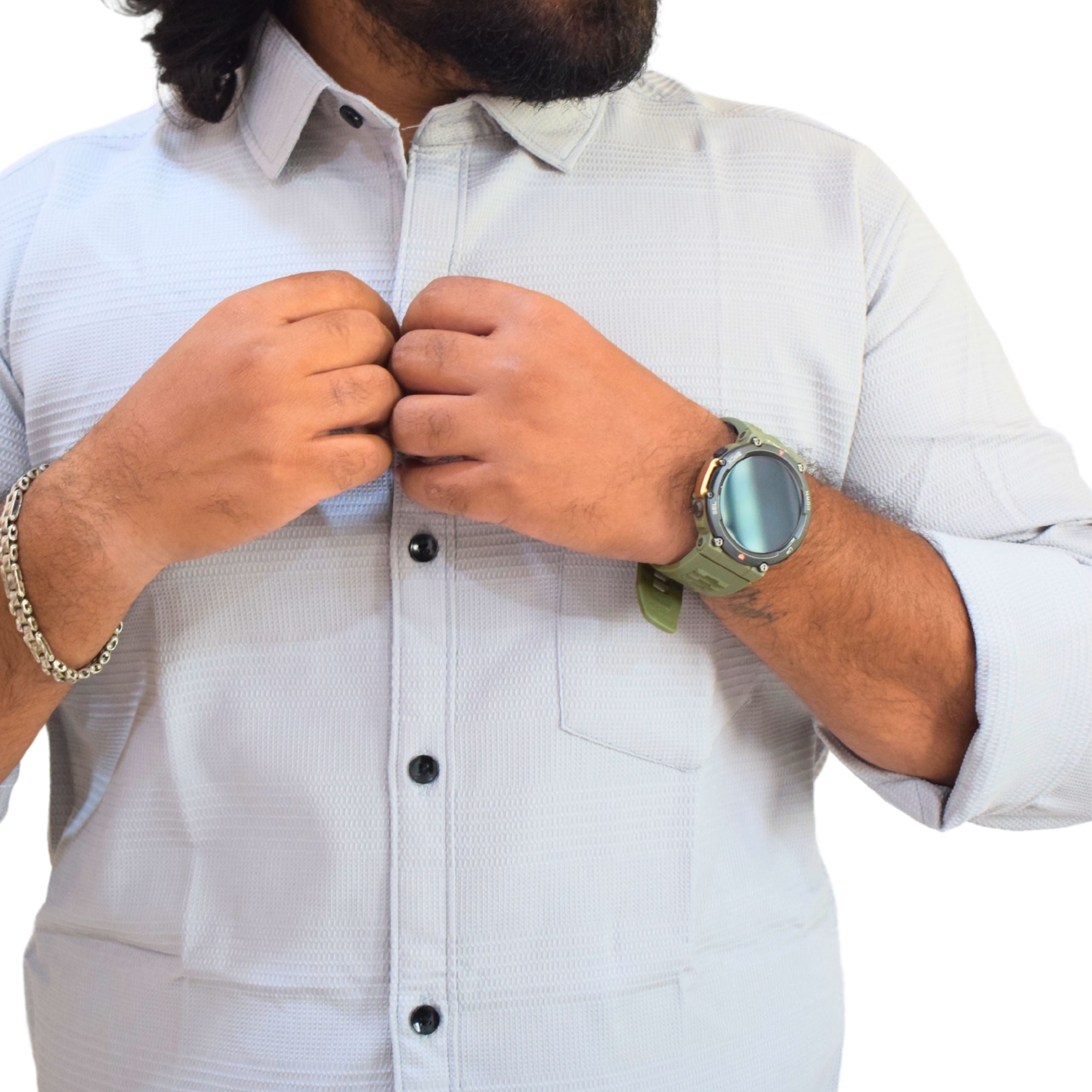 Silver Grid Textured-Shirt