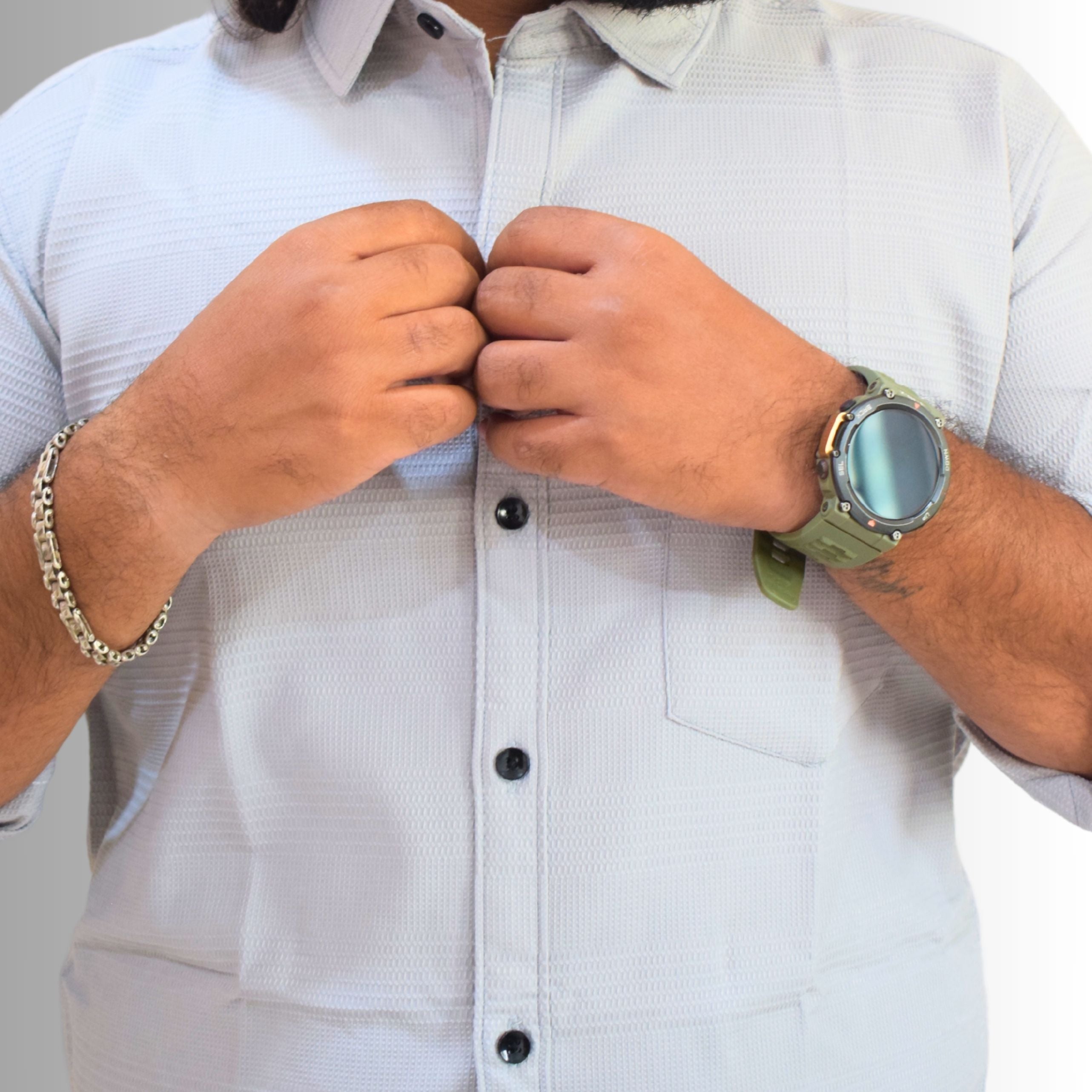 Silver Grid Textured-Shirt