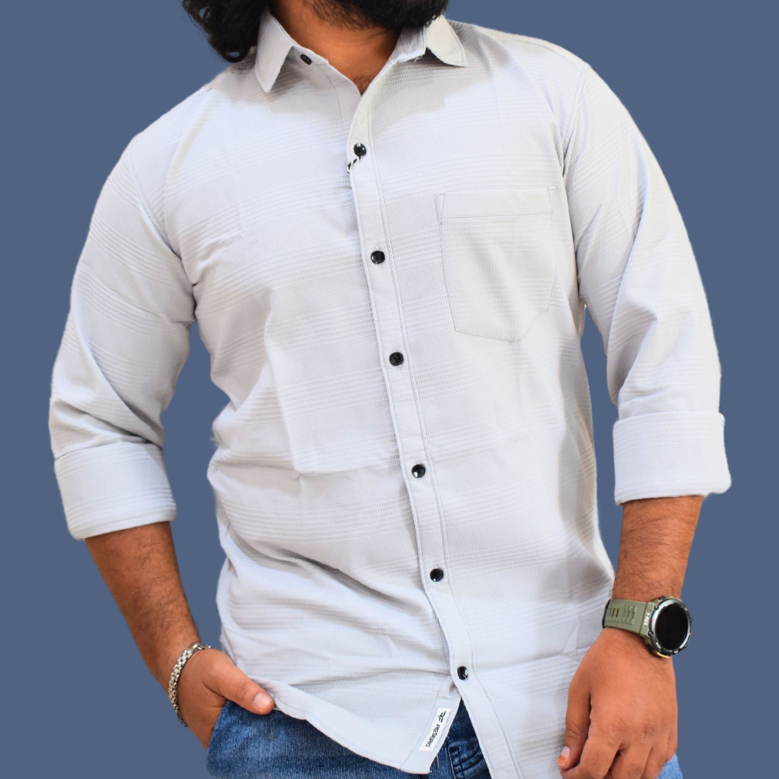 Silver Grid Textured-Shirt