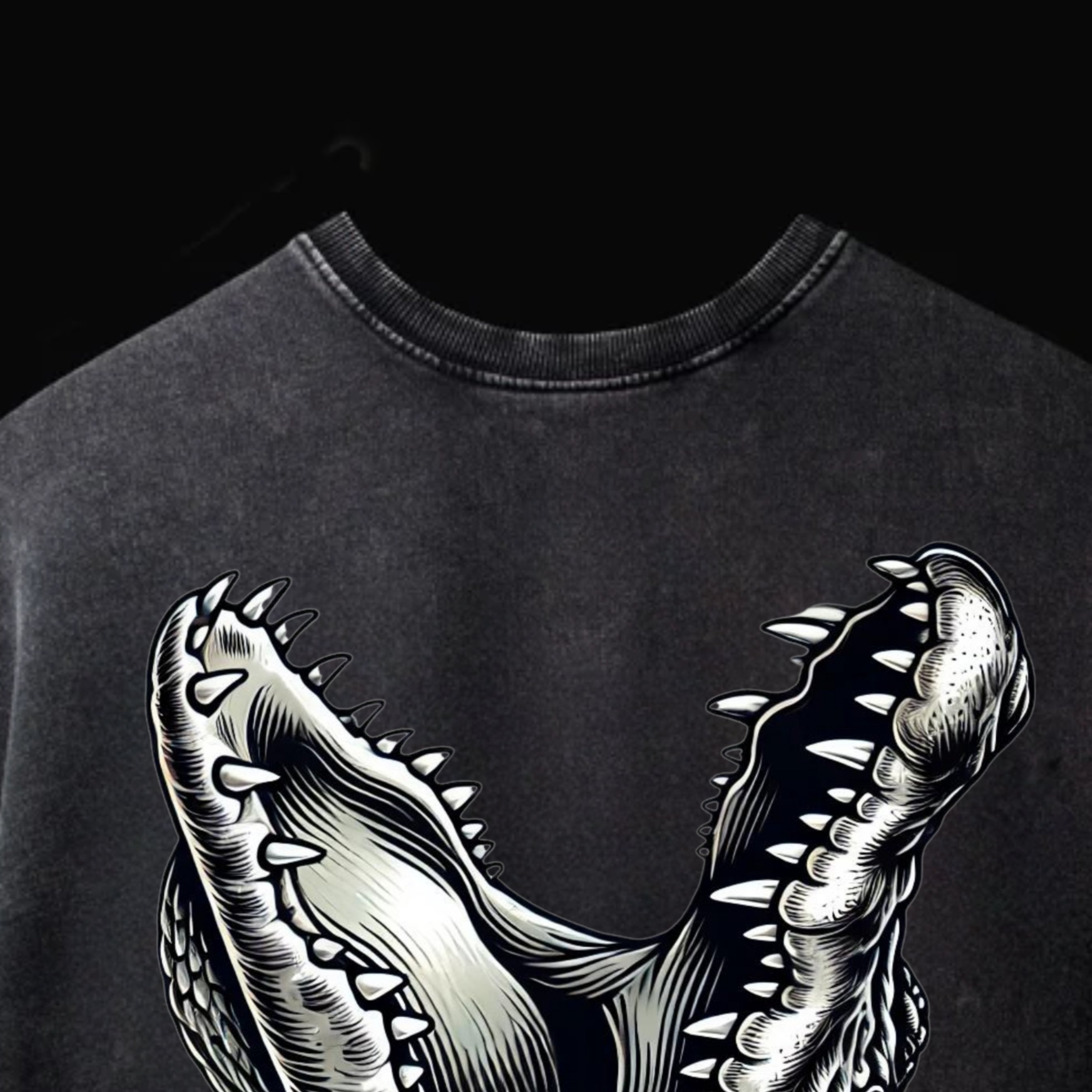 Croc Jaw Acid Wash Black-Tee