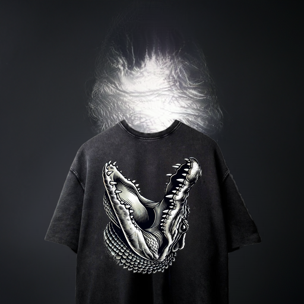 Croc Jaw Acid Wash Black-Tee