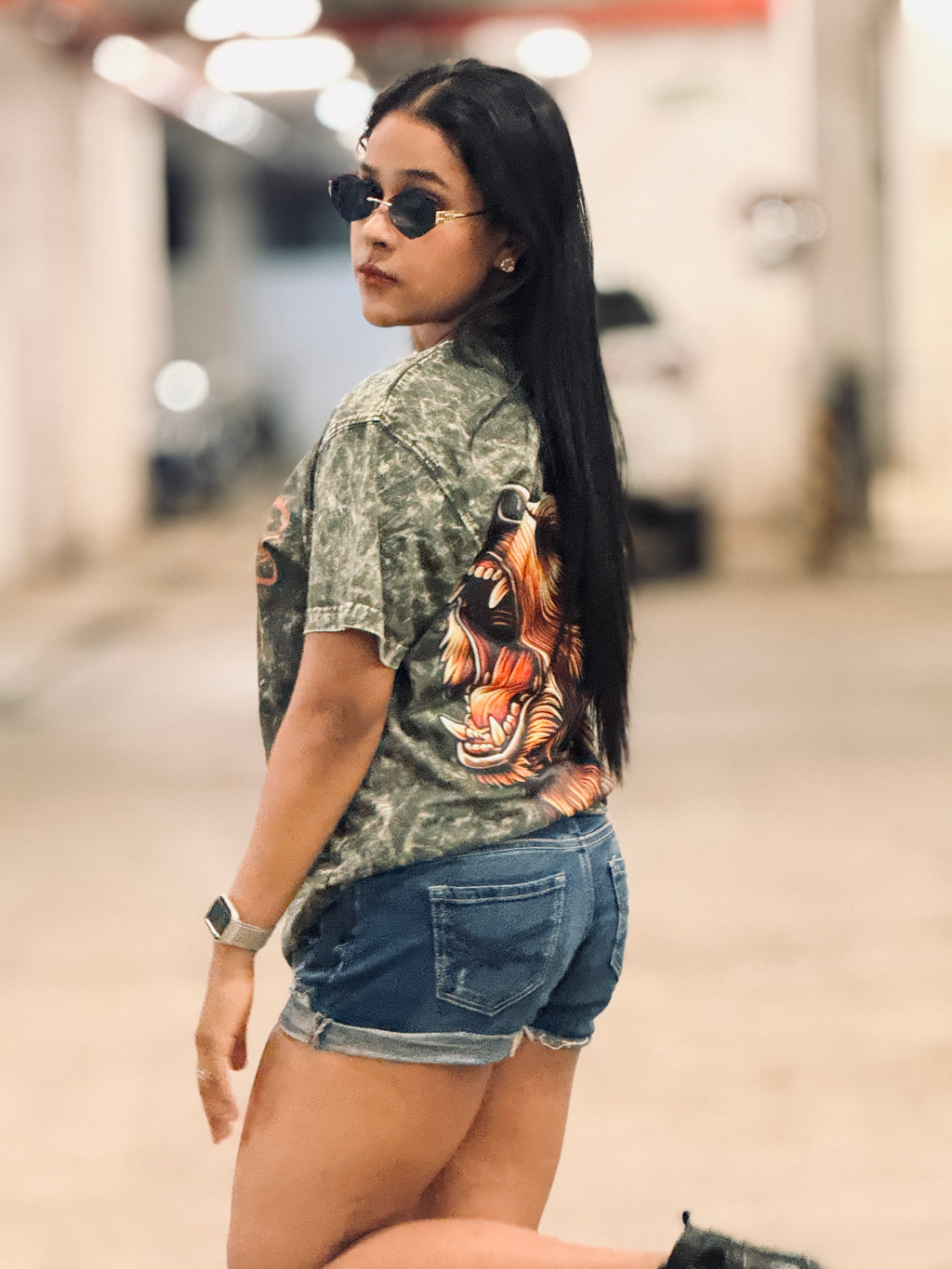 Bear Acid Wash Olive Green-Tee