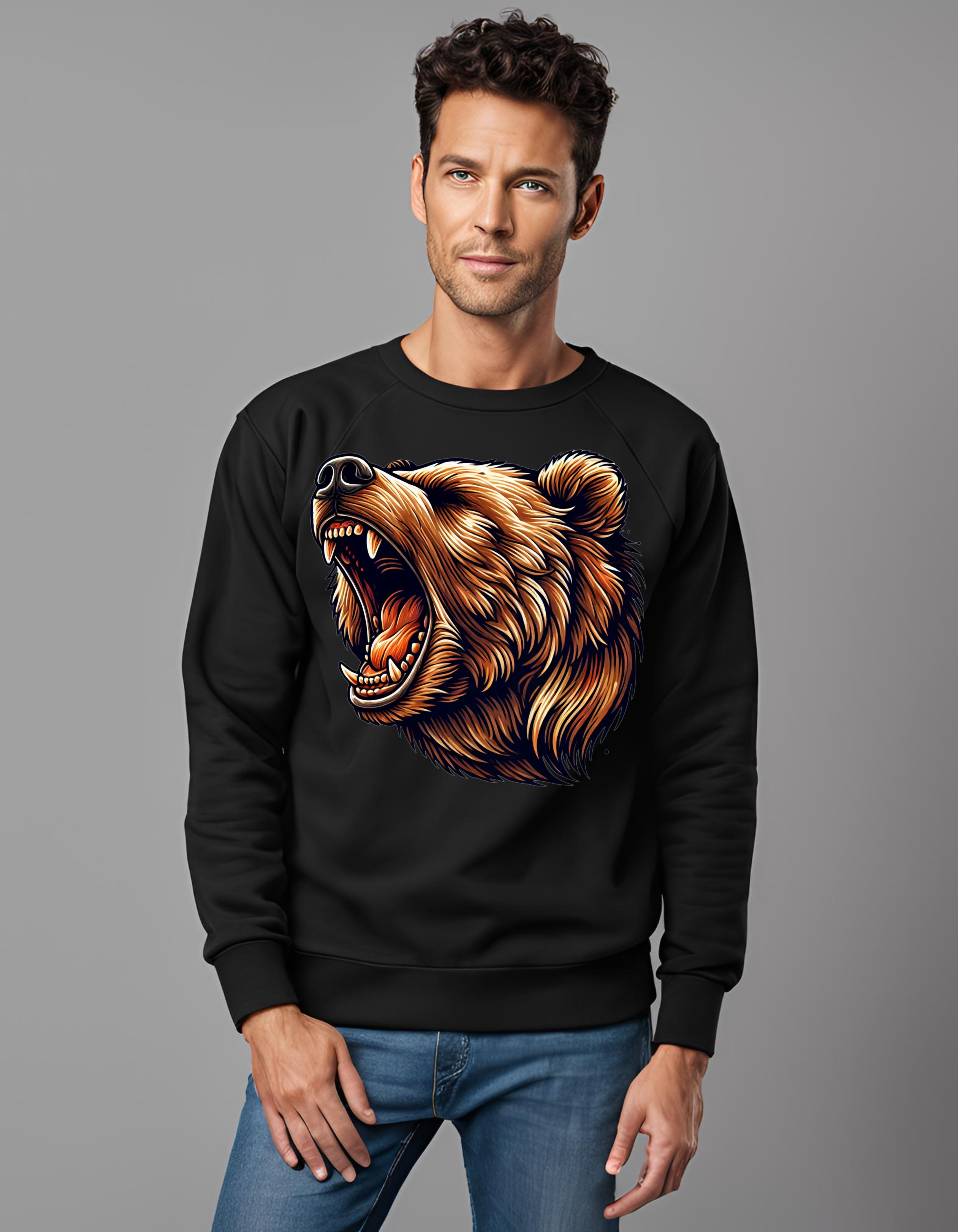Bear Print Grey Melange- Sweatshirt