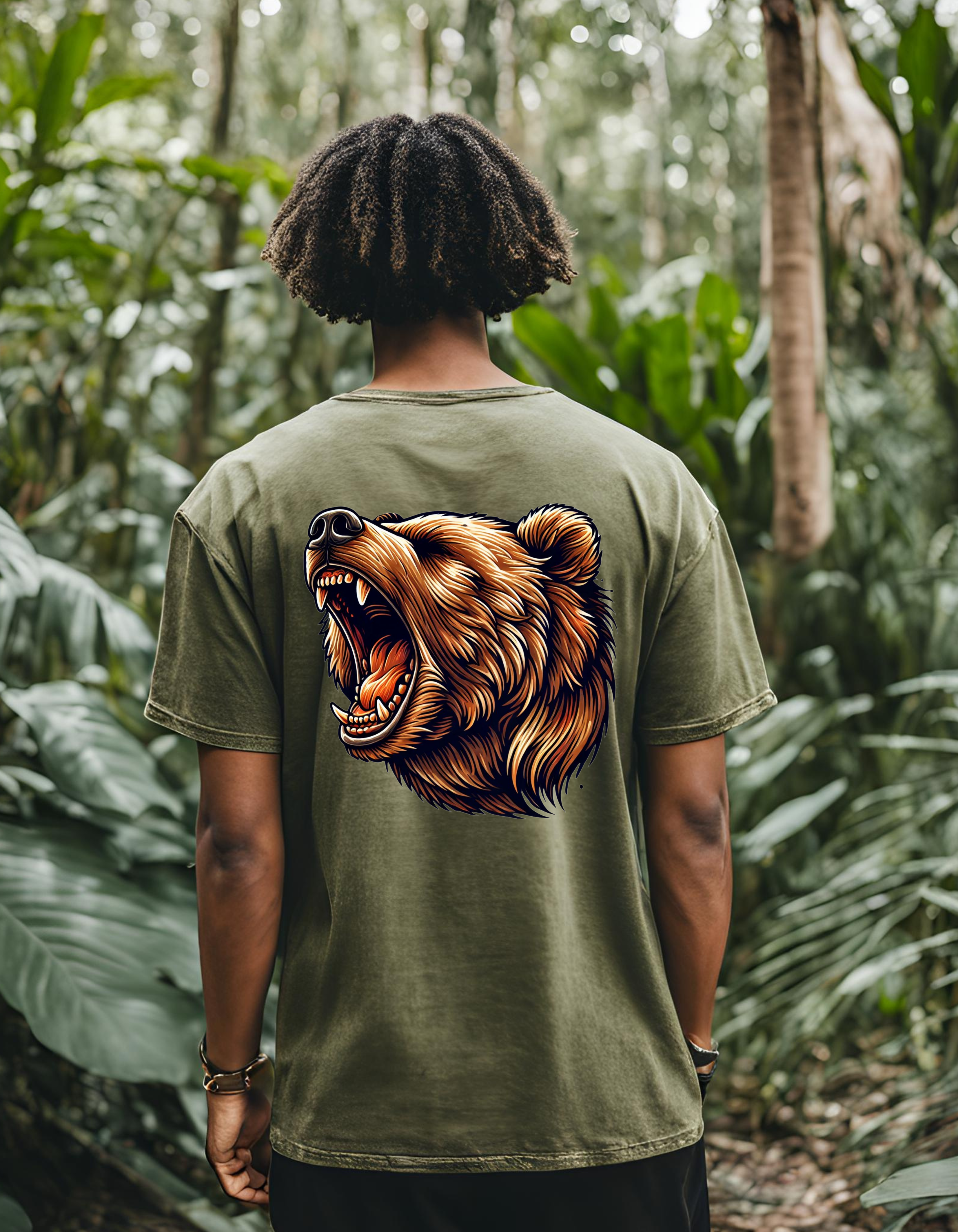 Bear Acid Wash Olive Green-Tee