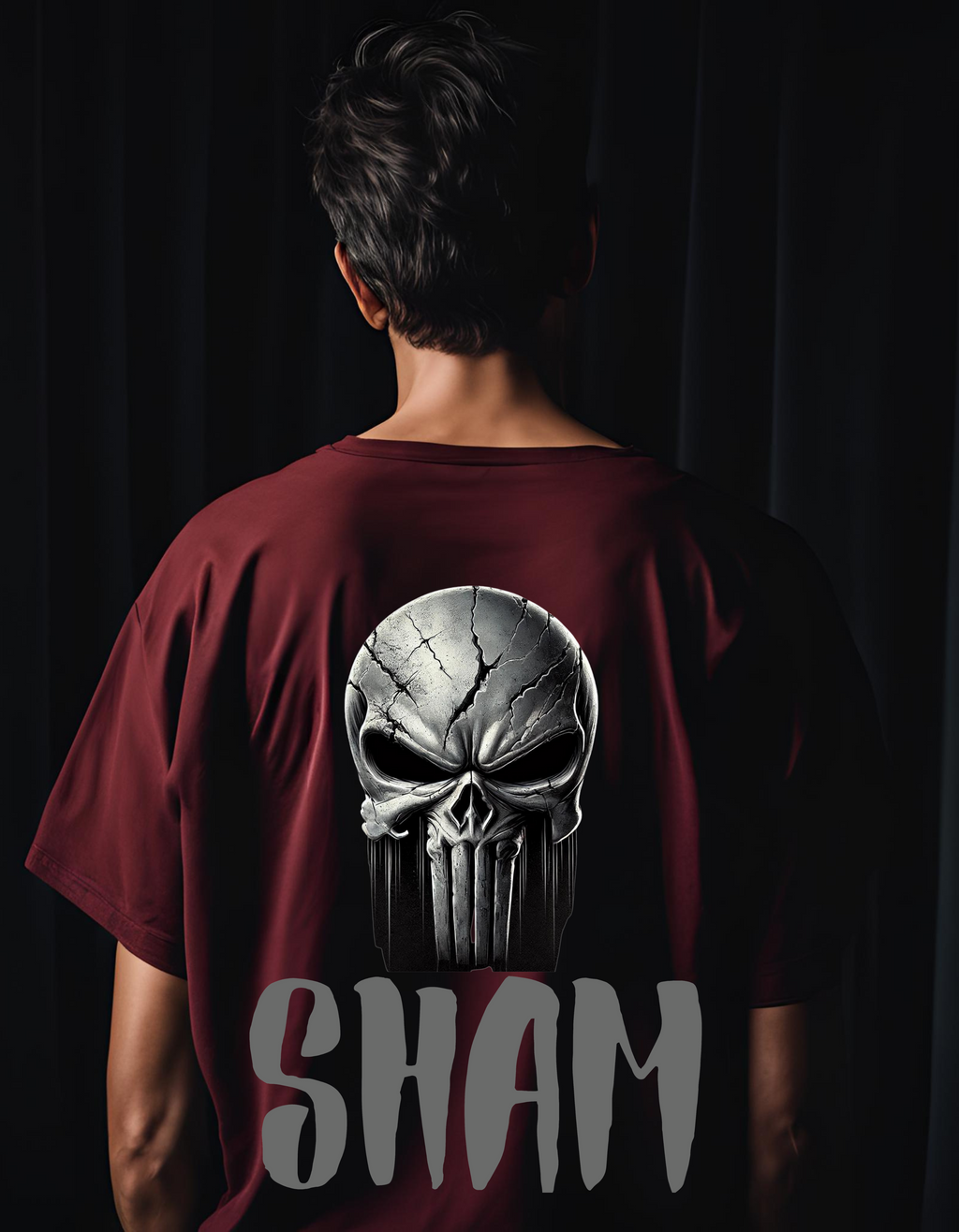 Sham Skull Over Size Maroon-Tee