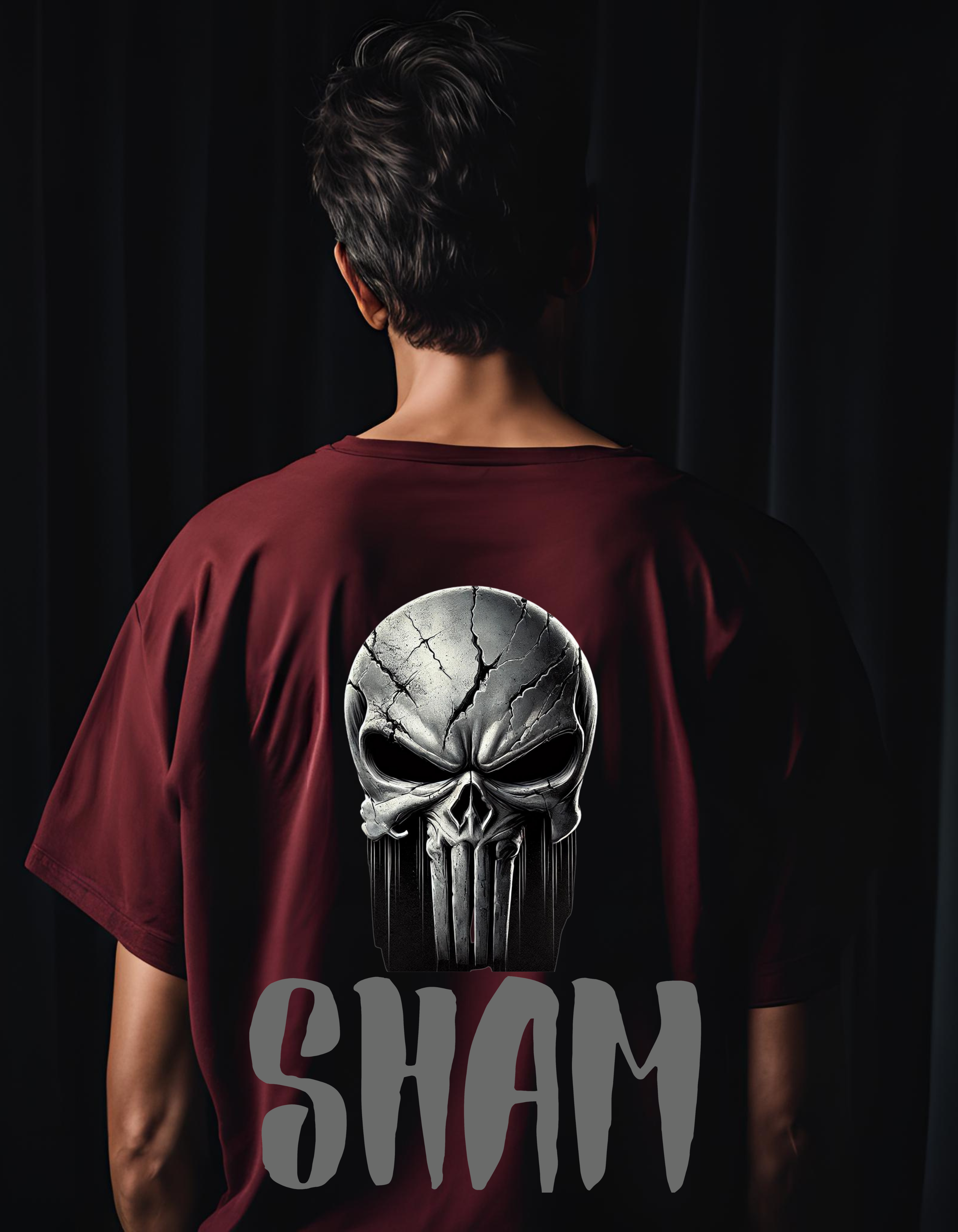 Sham Skull Over Size Maroon-Tee