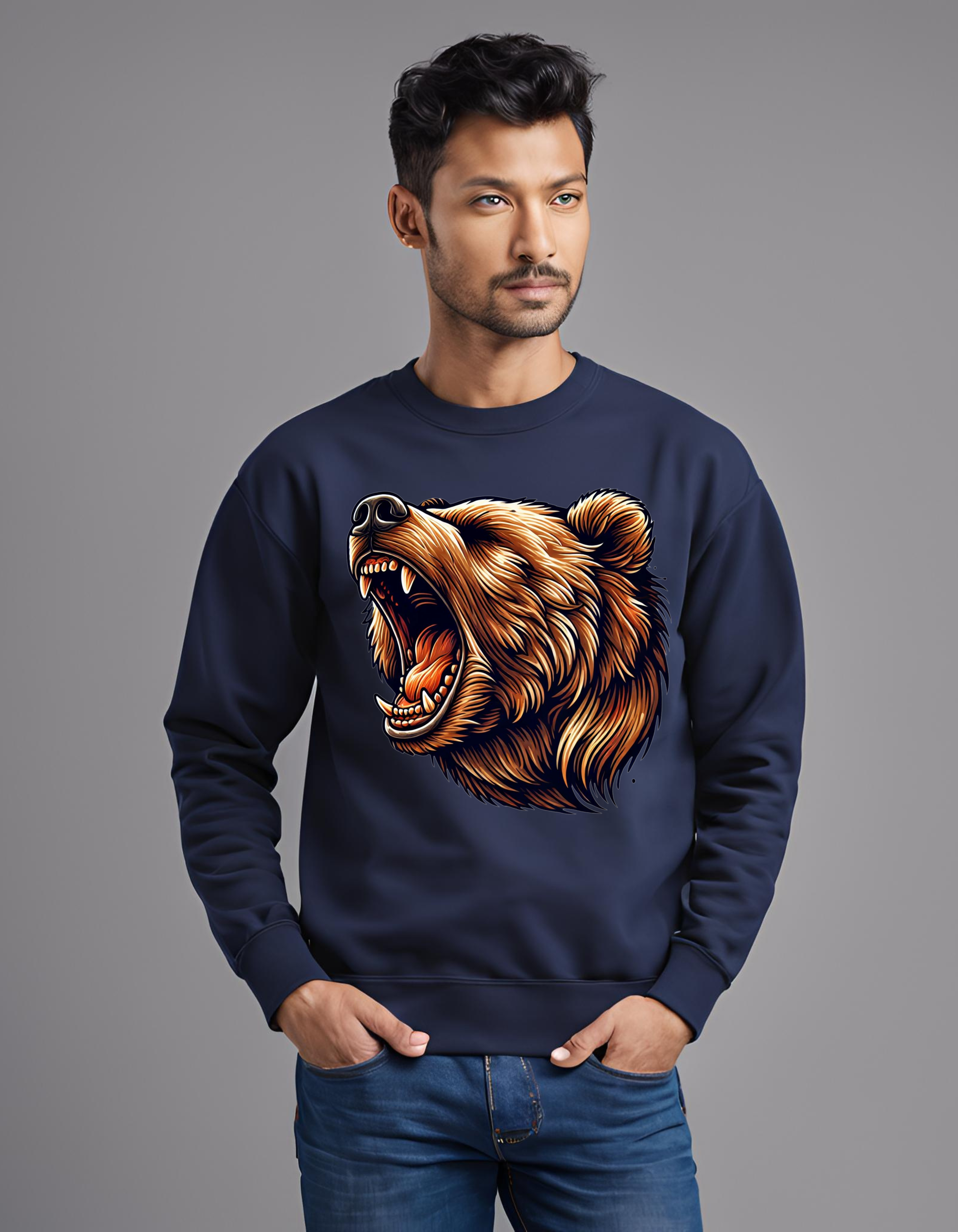 Bear Print Grey Melange- Sweatshirt