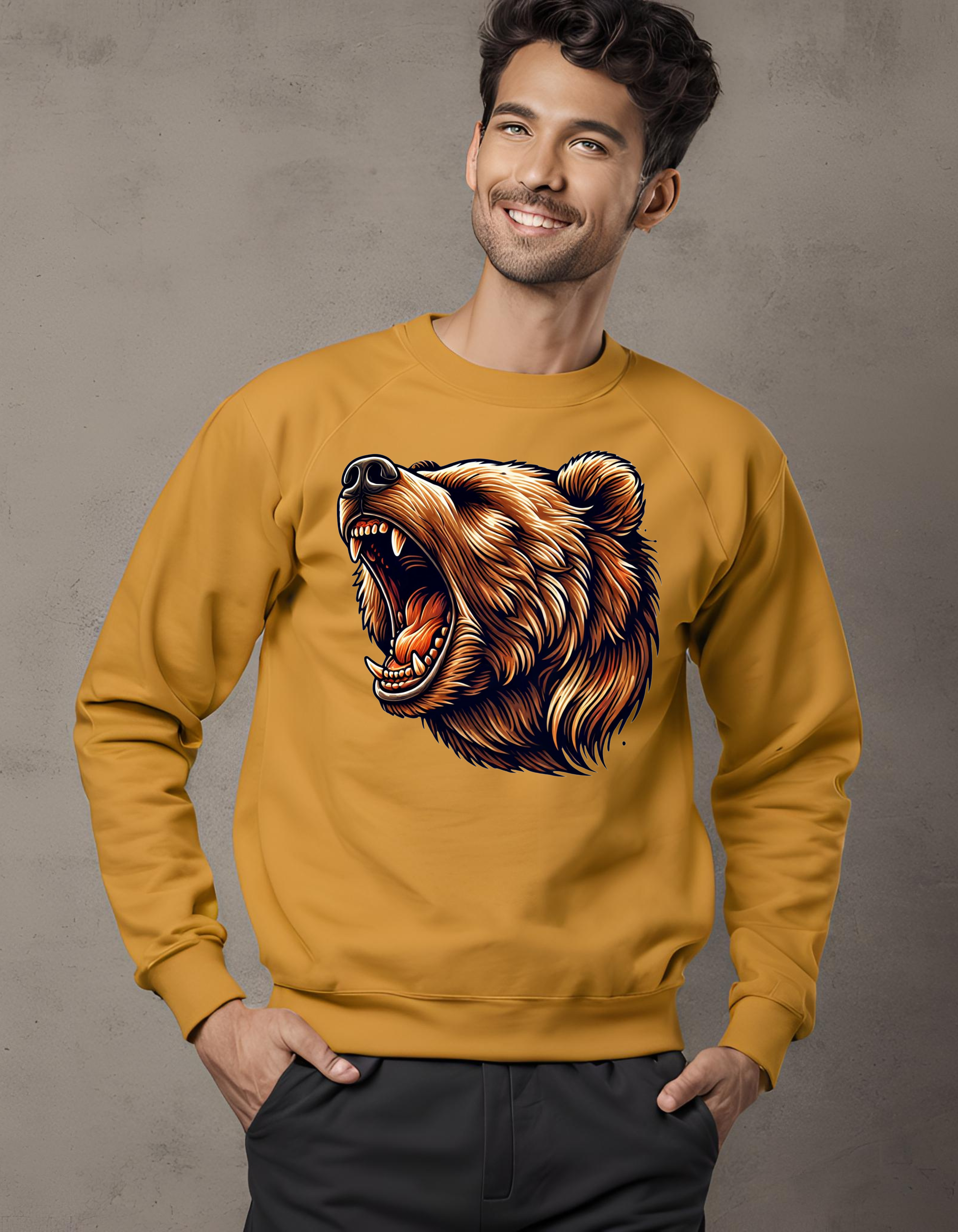 Bear Print Grey Melange- Sweatshirt