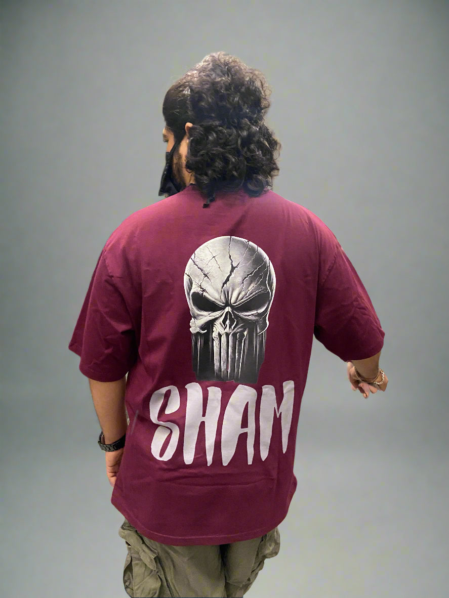 Sham Skull Over Size Maroon-Tee