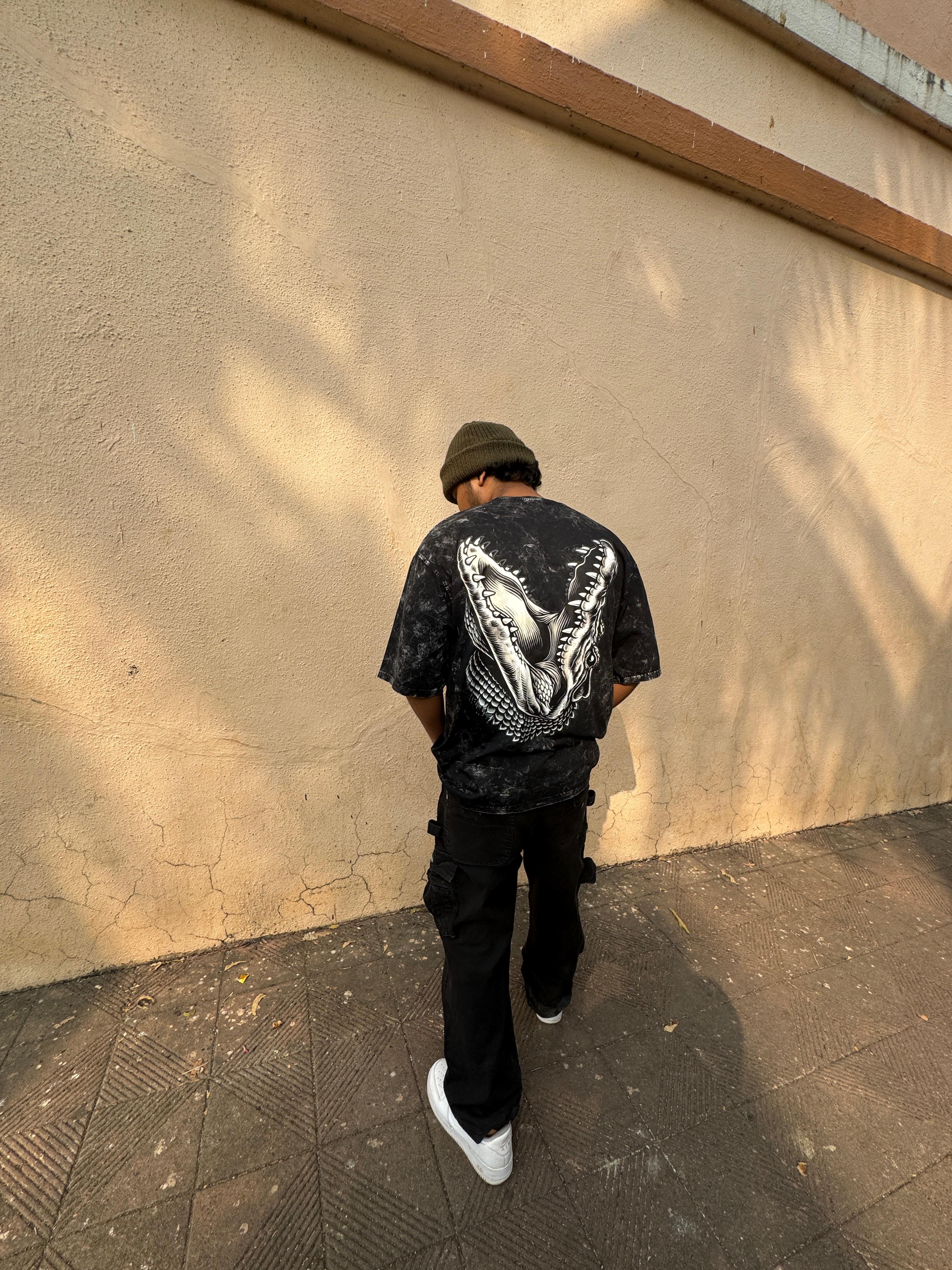 Croc Jaw Acid Wash Black-Tee