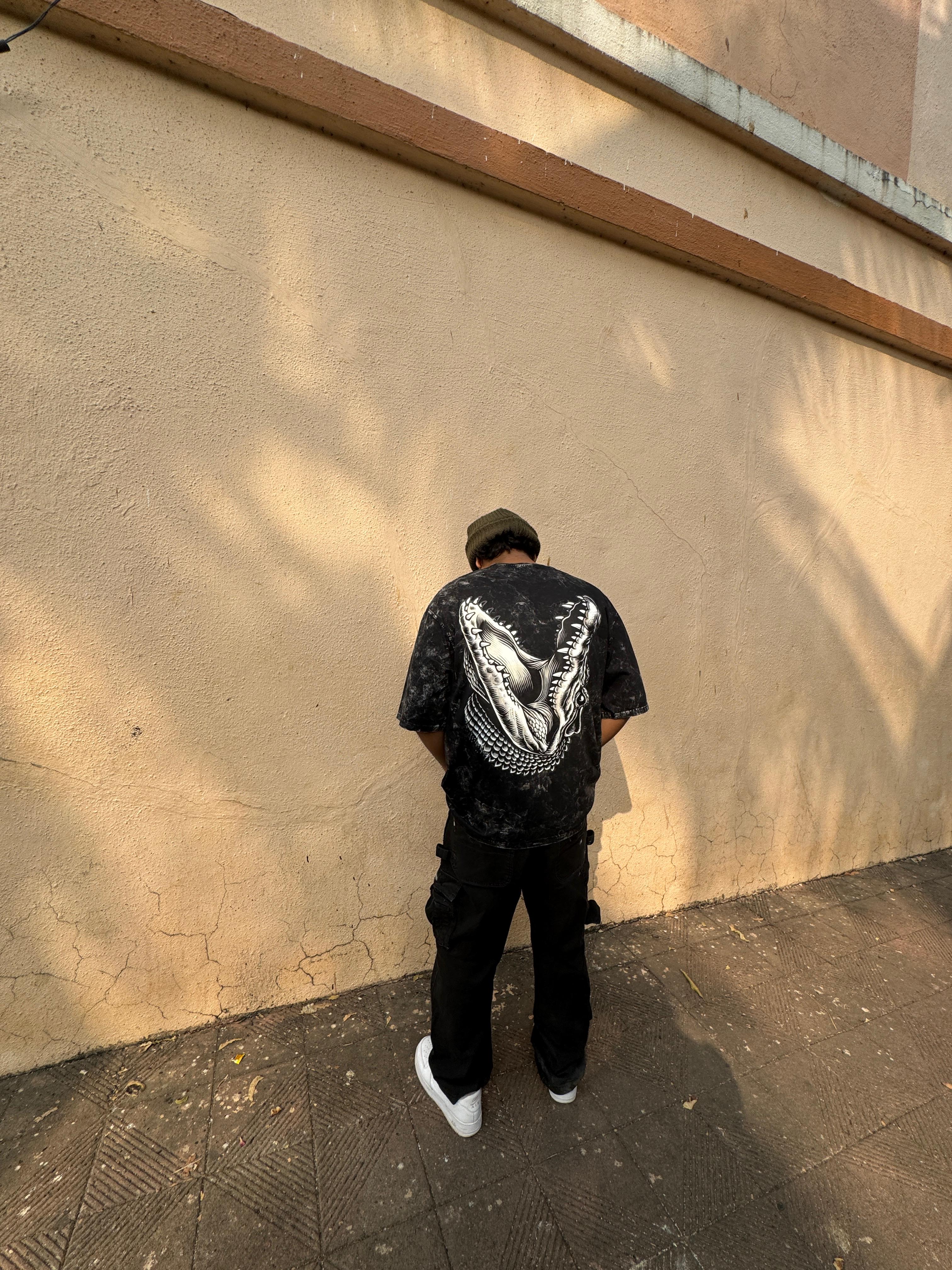 Croc Jaw Acid Wash Black-Tee