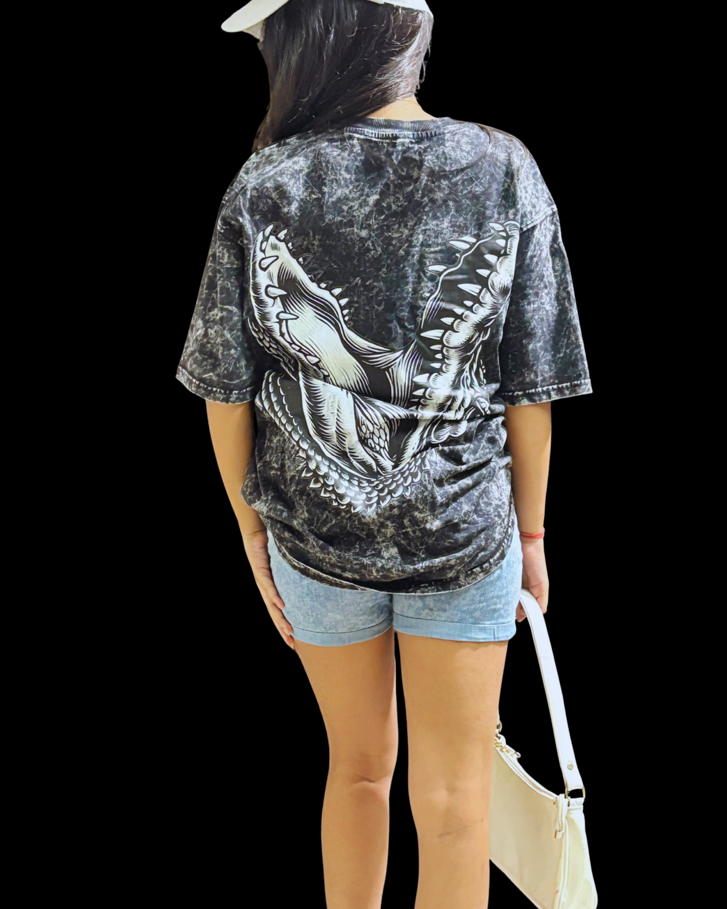 Croc Jaw Acid Wash Black-Tee